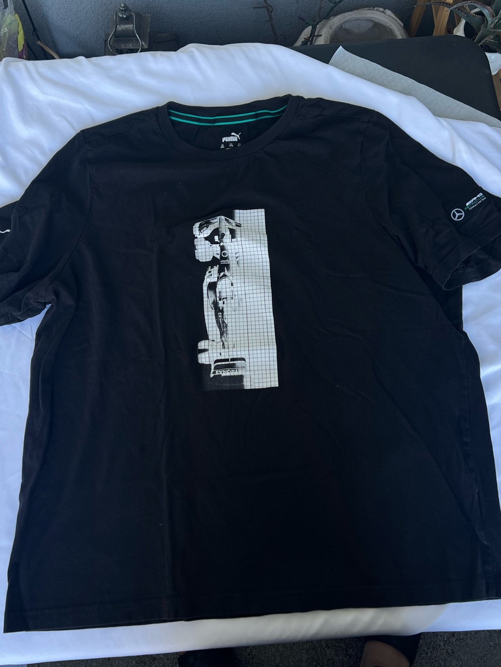 PUMA Mercedes-AMG Petronas F1 Black T-Shirt White Race Car Graphic Mercedes